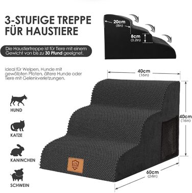 Сходинки для собак Myiosus: 2 сходинки, водонепроникні, протиковзкі, для диванів та ліжок, знімний чохол, портативні, підходять для котів та собак маленьких порід (Чорний)