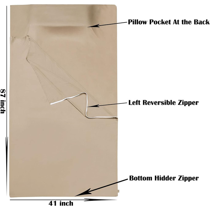 Cozysilk Tencel Lyocell Sleeping Bag Liner with Zipper – 100% Austrian Lenzing AG Tencel – soft, silky, smooth sleeping bag for adults – travel towel for hotel/backpacking travel, includes a pure silk sleep mask.