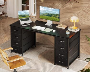 Комп'ютерний стіл Coleshome з 8 тканинними ящиками, 140x48 см, чорний | Стіл для офісу, дому, навчання