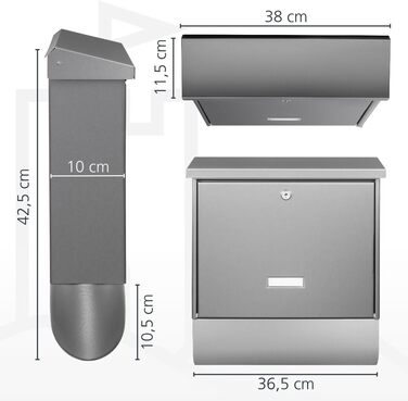 Поштова скринька Burg-Wächter з газетницею та табличкою для імені, нержавіюча сталь, формат DIN C4, 2 ключі, AMZ 2500 NI