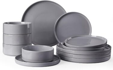 Набір посуду Nebula для 4 осіб (12 предметів): тарілки та миски, керамічний набір, тарілки для сервірування столу, безпечний у мікрохвильовці та посудомийній машині, темно-сірий колір