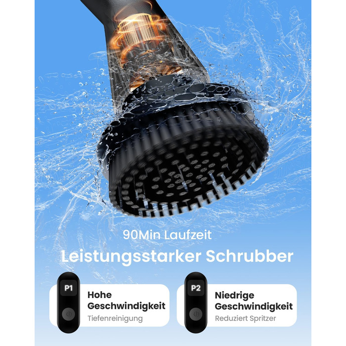 Електрична щітка для прибирання Leebein 2025 з насадкою Spin Scrubber, IPX7, 7 насадок, регульована ручка та 2 швидкості, для ванної, підлоги, кухні