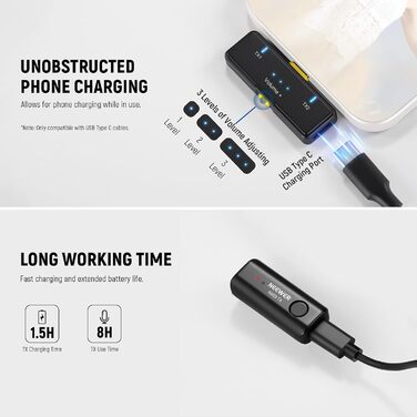 NEEWER Бездротовий петличний мікрофон KM23: 48kHz/24Bit, 8 годин роботи, шумозаглушення, USB-C, сумісний з DJI, Insta360, iPhone, Android, PC