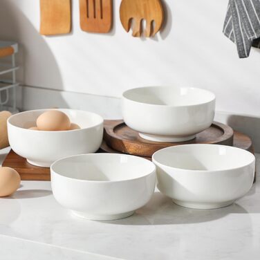 Набір з 4 великих порцелянових мисок MALACASA, 800 мл, для мюслі, супу, рамену, білий