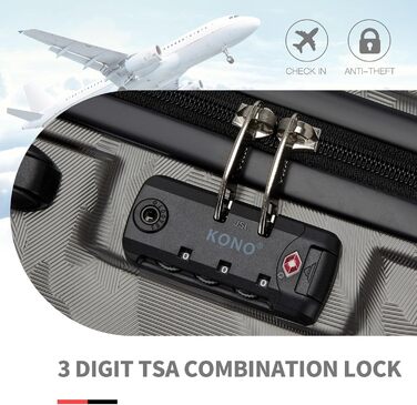 Чемодан-валіза KONO з ABS+PC: міцний, з TSA-замком та 4 колесами, 52 см, сірий/камуфляж
