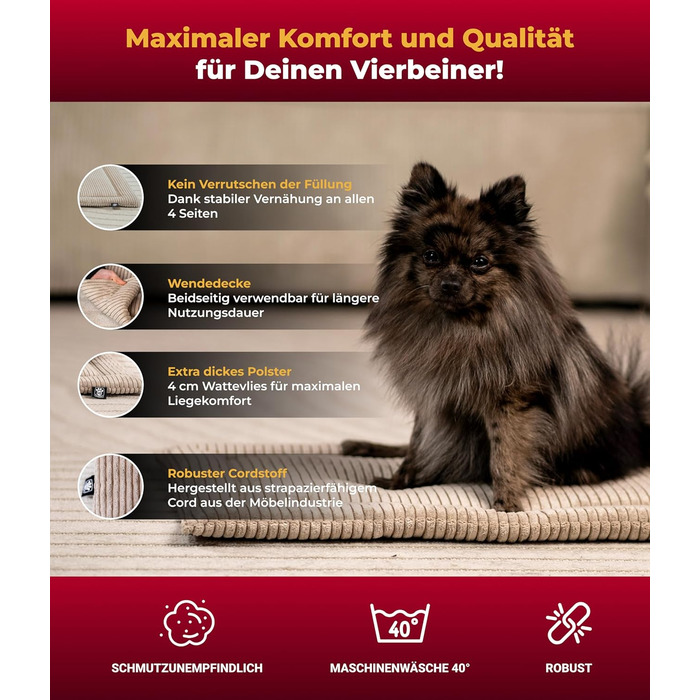 Килимок для собак HS-Hundebett® з флісової тканини, XS (45x65 см) – двосторонній, миючий – м'який, затишний – бежевий, Made in Germany 3977