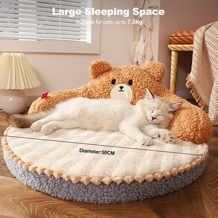 Galatea Cat Bed, Round Pet Bed for Cats and Puppies, Warm, Comfortable Pet Bed, Removable, Washable Cat Bed, Cat Sofa for Indoor and Outdoor Cats (Brown)