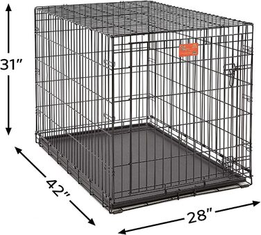 Кія для собак Midwest Homes Life Stages 1636DDU, чорна, для собак середніх порід, з подвійними дверцятами, з перегородкою, захист від подряпин, миється, 91x72x76 см
