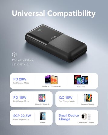 Power Bank VIYISI 30000mAh з LED дисплеєм, 20W PD, 4 виходи та 3 входи, сумісний з iPhone/iPad/Samsung/Huawei, чорний