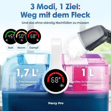 Вашсаугер з пароочищувачем Percy Pro – 1800W, 13kPa, для чищення м'яких меблів та килимів (Блакитний)