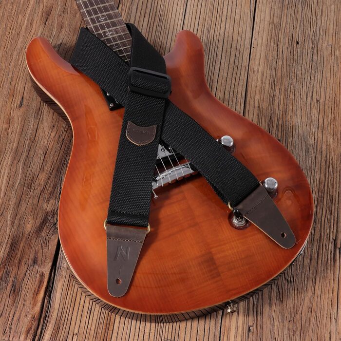 Гітарний ремінь Nefelibata з кишенькою для медіаторів, шкіряні кінці, для бас, електро- та акустичної гітари, з безкоштовними фіксаторами, 1 пара замків та 4 медіатори, чорний