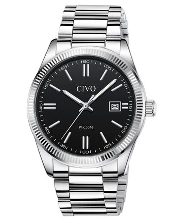 Чоловічий годинник CIVO з нержавіючої сталі: аналоговий бізнес-годинник з датою, що світиться - водонепроникний для роботи та відпочинку - стильний подарунок для чоловіків, чорний 8349