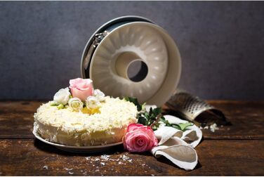 Форма для випічки Dr. Oetker Springform 28 см з плоским і трубчастим дном, сталева кругла форма з керамічним антипригарним покриттям, колір кремовий/антрацит, BACK-TREND