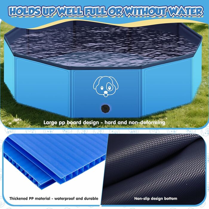 Басейн для собак великих і малих порід з антиковзкого ПВХ, складаний - легко миється. Плавальне озеро для собак на відкритий простір, у подорожі, у сад (120 * 30 см)