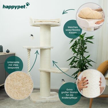 HAPPYPET Преміум Дряпка для котів 'Фредді' – 150 см, велика, для Мейн-куна, з сизалю, товсті стійки (кремовий)