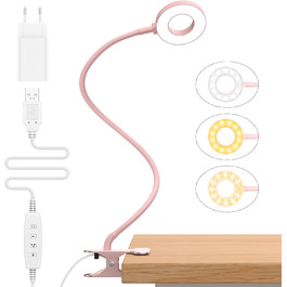 iZELL LED лампа для читання з гнуким шийним кріпленням - 10 рівнів яскравості, 3 режими, USB-зарядка, рожева (70см)