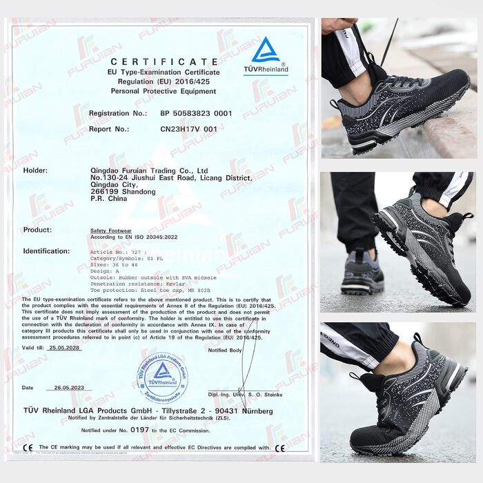 Чоловічі та жіночі робочі черевики Furuian з металевим підноском. Легкі, спортивні, дихаючі, чорного кольору. 42 EU