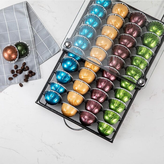 Тримач для капсул Vertuo Rice: органайзер для Nespresso з скляною кришкою, 40 капсул, з ручкою