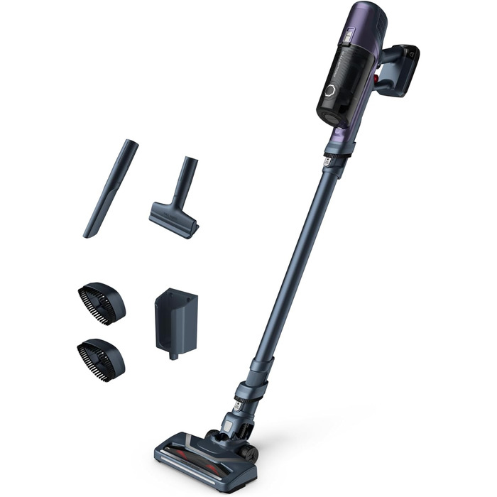 Rowenta RH6838 X-Pert 6.60 ESSENTIAL Cordless Vacuum | Stick and Handheld Vacuum in One | 45 Minute Run Time | LED Nozzle | Removable Battery | Includes Upholstery & Crevice Nozzle | Red/Black without Pet Hair Brush