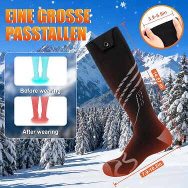 Гріючі шкарпетки для чоловіків та жінок, 5000mAh, 5V, 4 режими температури, для активного відпочинку, чорні