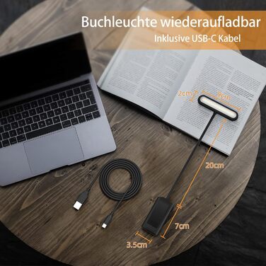 Ліхтарик для читання з кліпсою, USB-C, 3 кольори світла, 10 рівнів яскравості, гнучкий регульований тримач, для книг, дітей, чорний - 2 шт.