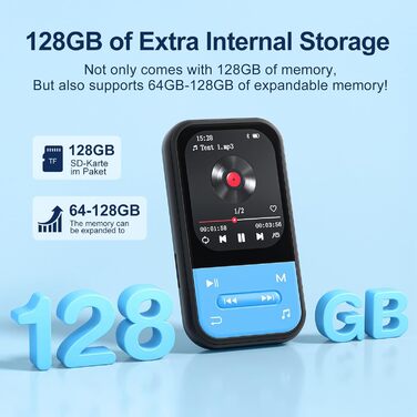 MP3-плеєр ZAQE 80GB Bluetooth WiFi Android Spotify MP4 для дітей (Blue)