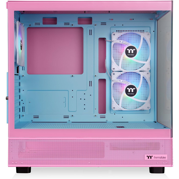 Thermaltake View 270 Plus WS: Корпус ПК Midi-Tower ATX з темперованим склом, дерево, 3х120мм ARGB вентилятори, USB-C, підтримка 360мм радіатора, білий (Bubble Pink)