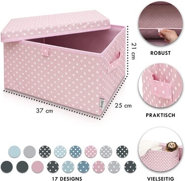 LIFENEY Набір з 2 коробок для зберігання дитячих речей, 37x25x21 см, органайзер для дитячої кімнати та вітальні, дитяча коробка для іграшок, рожеві з крапками