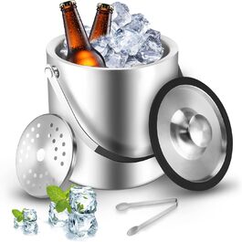 Ейсбір Sprifityy з кришкою та щипцями, 2.2L, нержавіюча сталь, подвійні стінки, для дому та барів