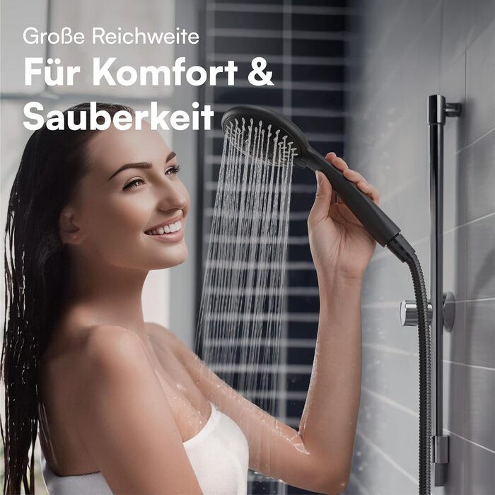 Насадка для душу H&S з високим тиском води - душова лійка з 5 режимами, хром, чорний