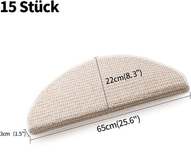 Qingbei Rina 22x65cm Non-Slip Stair Treads - 15 Piece Set - Adhesive Wood Step Mats for Indoor Safety & Floor Protection (Beige)