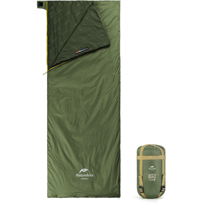 Спальний мішок Naturehike Ultraleicht: ультралегкий, 3-сезонний, 190x75/205x85 см, 680/760 г, для походів, кемпінгу, рюкзаків, 15°C, зелений XL