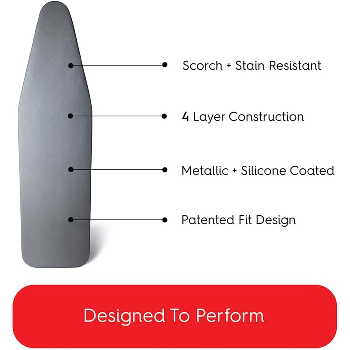 TIVIT Ironing Board Cover, 19 x 55 cm, Pro Grip Pad Covers with 3 fastening straps and elastic cord, durable, scratch and dirt-resistant, padded layers, heat-reflective AlumiTek Pro 19x55