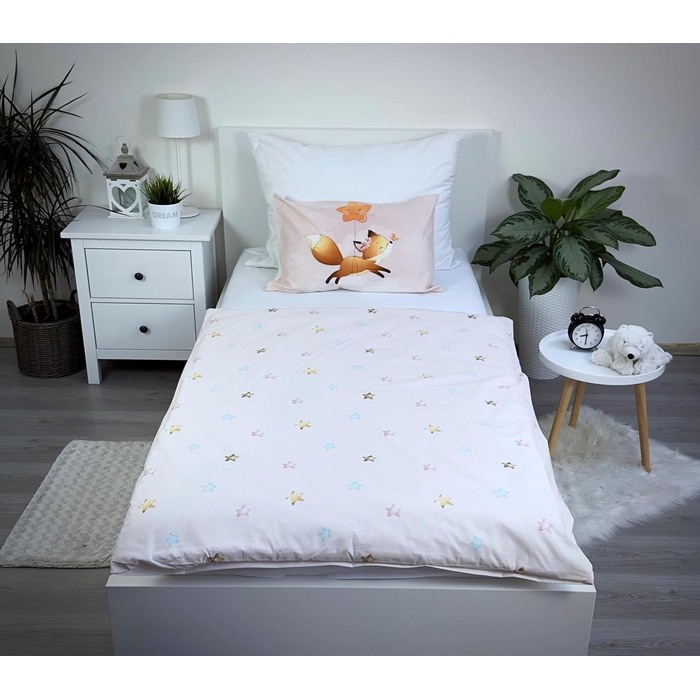Комплект постільної білизни для дитячого ліжечка: комплект постільної білизни для малюків, постільна білизна для дитячого ліжечка 100x135 см та наволочка 40x60 см з бавовни, сертифікат Öko-Tex Standard, для хлопчиків та дівчаток (з принтом лисички)