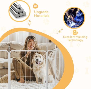 Вольєр для собак HealSmart, 61 см, 8 панелей, міцний метал, портативний, для дому та вулиці, для кемпінгу, двору, автодому, садового паркану, приватності, тераси, білий