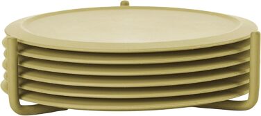 Zone Denmark Singles Silicone Coasters, Coasters for Glasses, Cups, Cocktail Glasses, Diameter 10 cm, Height 3.1 cm, 6 Pieces, including Holder, (3.1 cm - dia. 10 cm, Leek Green)
