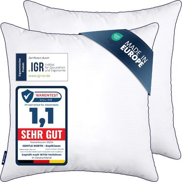 Gentle North High-Quality Pillowcases (80x80 cm / 31.5 x 31.5 inches) - Hotel Quality 2-Pack Fluffy, well-filled pillows suitable for allergy sufferers (Ökotex 100 Certified) - Washable at 60°C 2x | 80x80