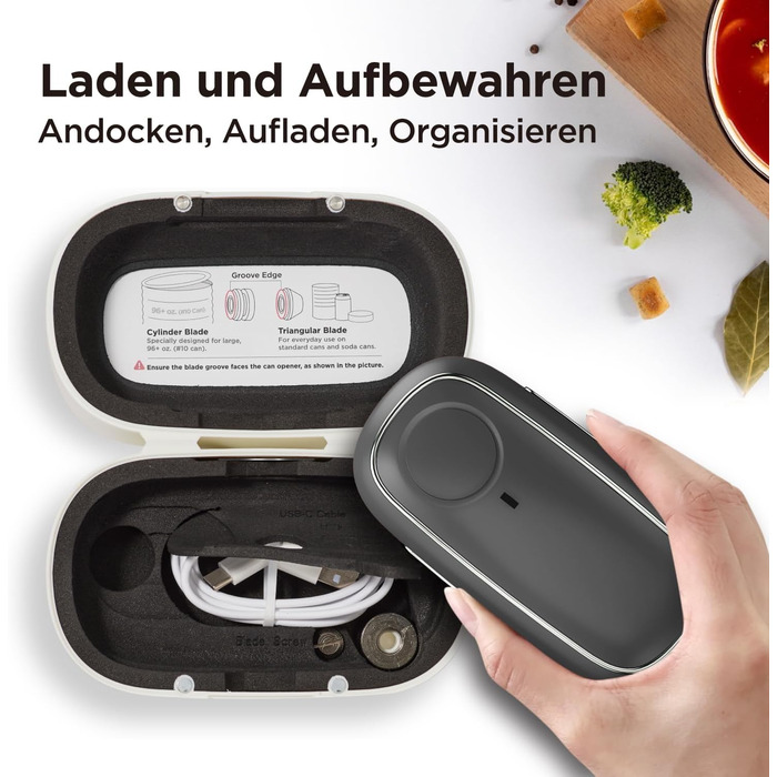 Електричний відкривач для консервів Kitchen Mama Orbit One, USB-C, автоматичний, професійна сталь, гладкий зріз, чорний
