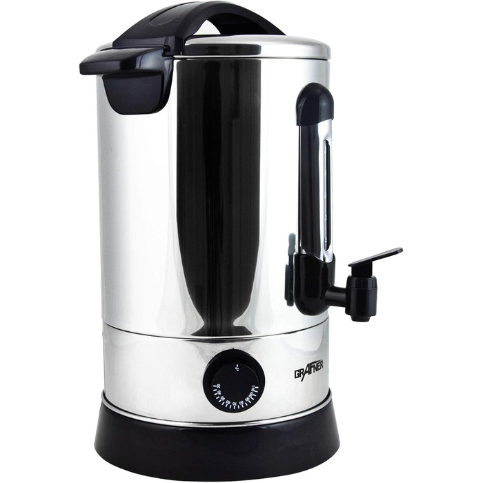 Grafner XL Stainless Steel Glühwein Cooker - 8.8 Liters - 1500 Watts with Tap, Thermostat and Overheat Protection Hot Beverage Dispenser