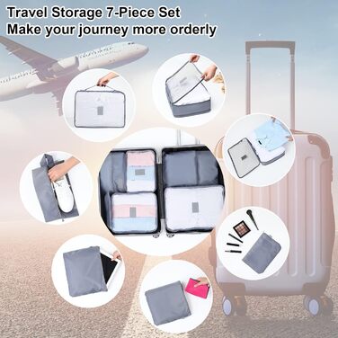 Органайзер для валізи AiQInu, набір 7 шт: кубики для пакування, сумки для одягу та взуття, сірий