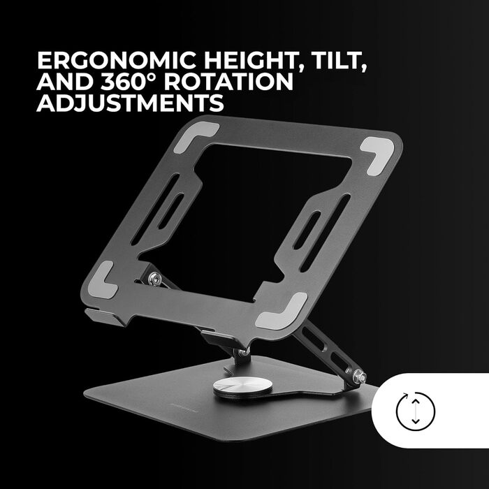 Підставка для ноутбука та планшета Mars Gaming MA-RSN, до 17 дюймів, регулювання висоти та нахилу, 360° обертання, сталева конструкція, неслизькі підкладки, складна та портативна, срібна