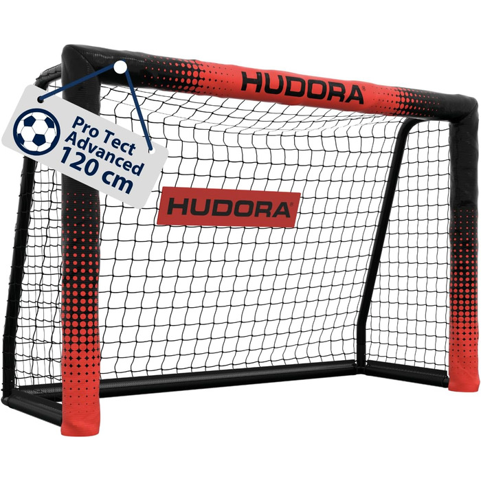 Ворота для футболу HUDORA Pro Tect 120 Advanced – Outdoor з сіткою та захисним покриттям для дітей та дорослих. Легка збірка, біло-чорний колір, 120 x 80 см