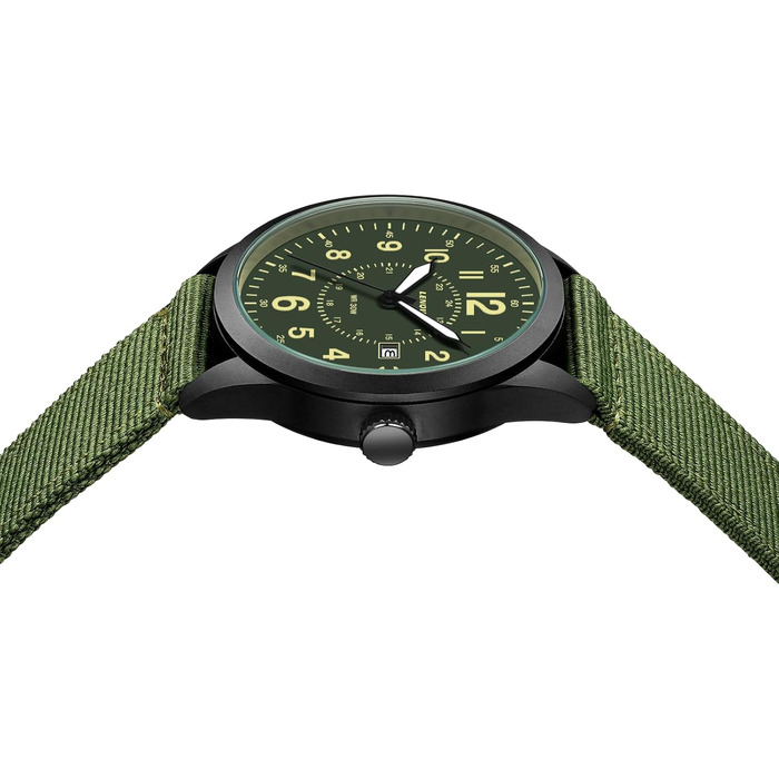 Годинник чоловічий LN LENQIN Military 30M водонепроникні годинники з датою, кварцові, тактичні, з нейлоновим ремінцем (зелено-чорний)