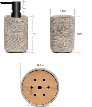 Набір аксесуарів для ванної кімнати Creativefine з дерева, 3 шт: дозатор мила, мильниця, тримач для зубних щіток (ретро-рельєфний візерунок)