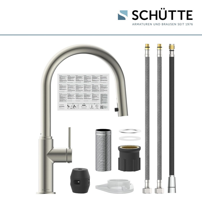 Кухонний змішувач SCHÜTTE 79562 Blackpool з висувною лійкою, поворотний на 360°, з однорідним змішувачем, нержавіюча сталь