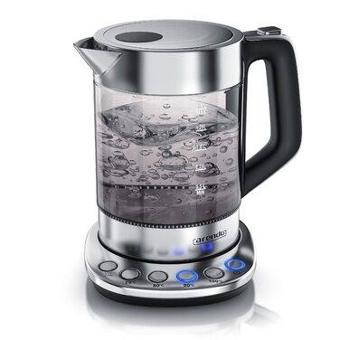Електричний чайник Arendo з регулюванням температури, 1.5 л, скло, нержавіюча сталь, підтримання тепла 30 хв, Borosilikatglas, сучасний дизайн