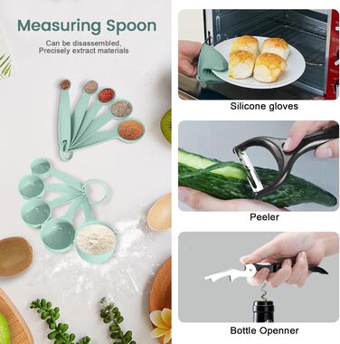 Набір кухонних аксесуарів TAVADA (51 шт.), силіконовий набір кухонного начиння, антипригарне кухонне приладдя, стійке до високих температур, зелений, придатний для миття в посудомийній машині