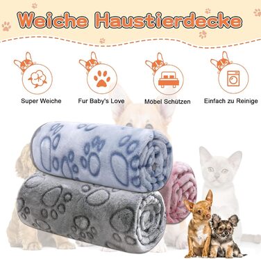 М'яка ковдра для собак та котів, 3 шт. у наборі, 110x80 см та 80x100 см, миюча, фланелева, для дому та подорожей