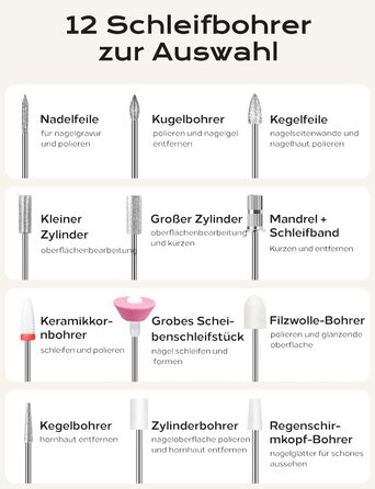 Професійний набір для фрезерування нігтів Nagelfräser: 45000 обертів, акумулятор 10H, LCD-дисплей, регулювання напрямку обертання, чорний