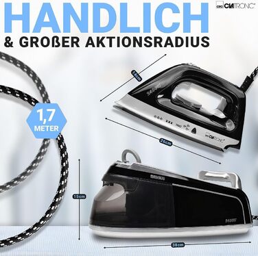 Праска-парогенератор Clatronic DBS 3749 чорна | 3,5 бар, 1,2 л, 2400 Вт | Анти-крапельна система, Superglide-підошва